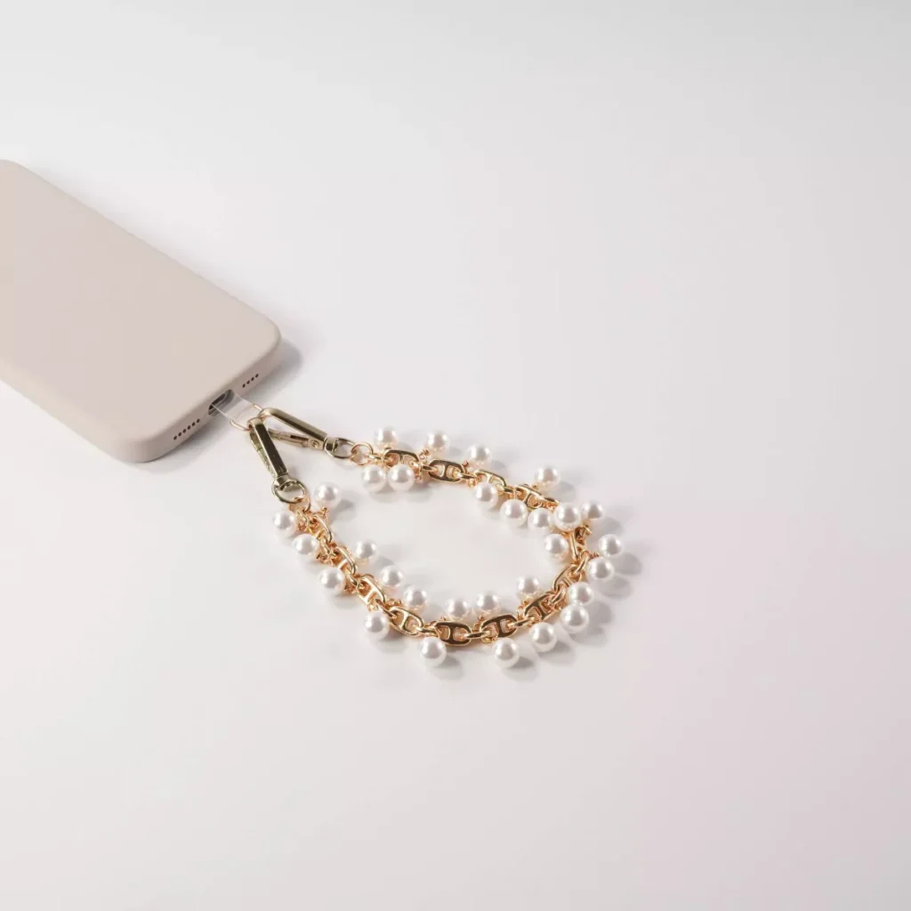 Hello Lux Metal Chain with Faux Pearls Phone Wristlet - Gold