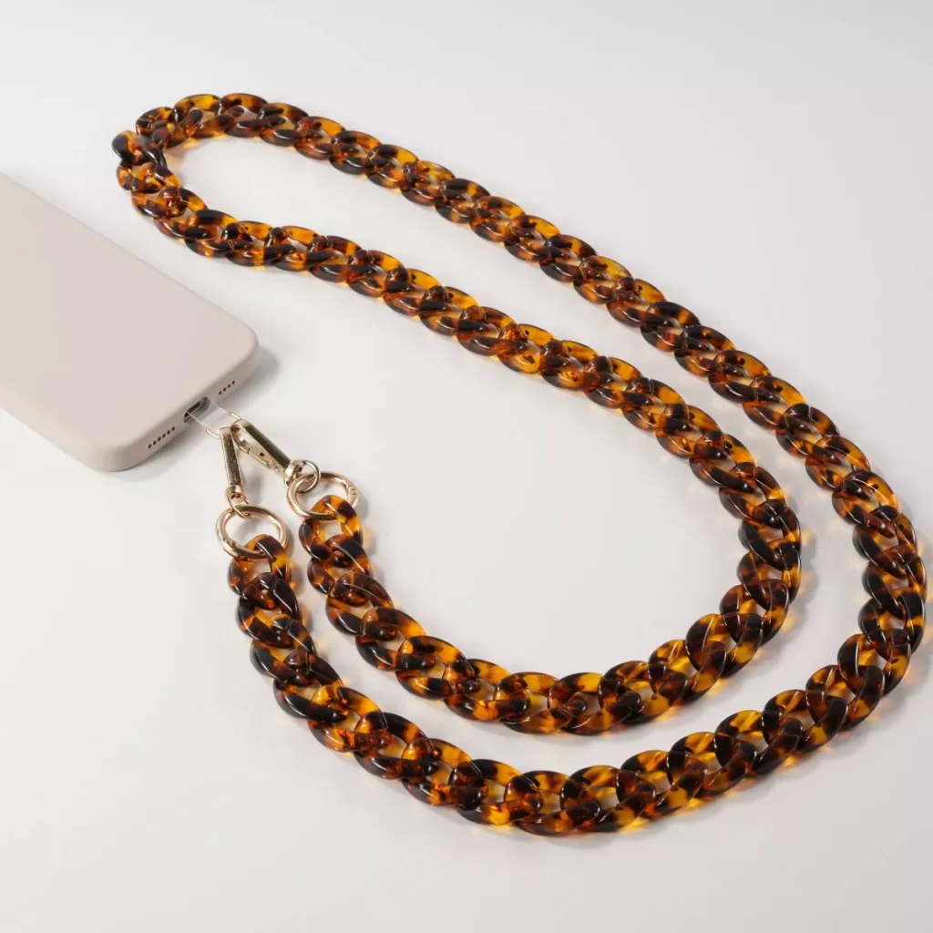 Hello Lux Resin Link Chain Phone Crossbody Strap - Tortoise