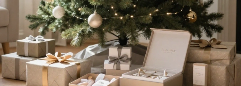 Christmas morning scene with wrapped gifts for her under the tree_Christmas Gift Ideas for Her