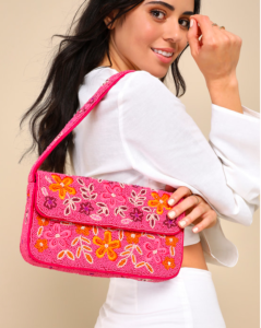 Bold Accent Hot Pink Multi Beaded Shoulder Bag