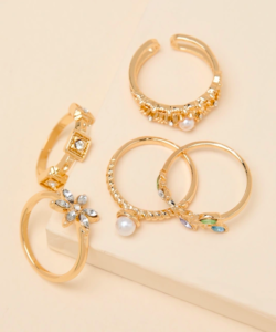 Precious Gold Rhinestone Five-Piece Ring Set