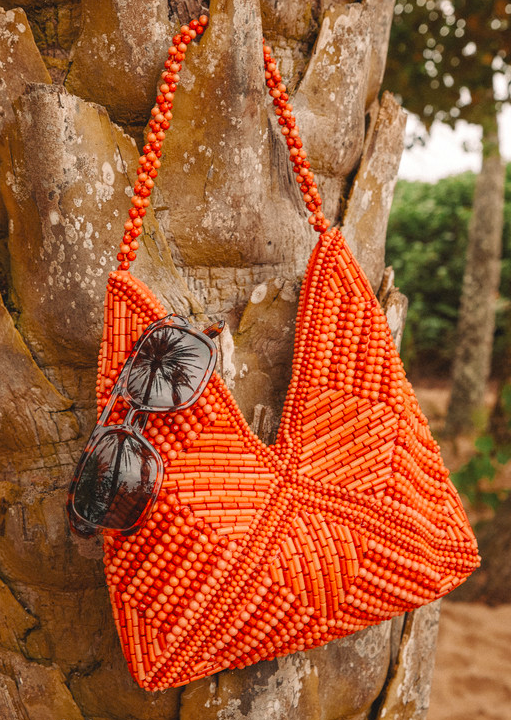 Sunny Element Orange Beaded Shoulder Bag