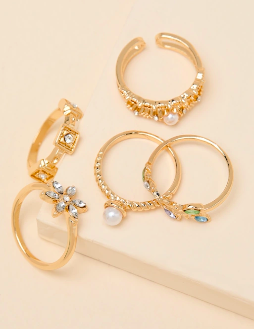 Precious Gold Rhinestone Five-Piece Ring Set