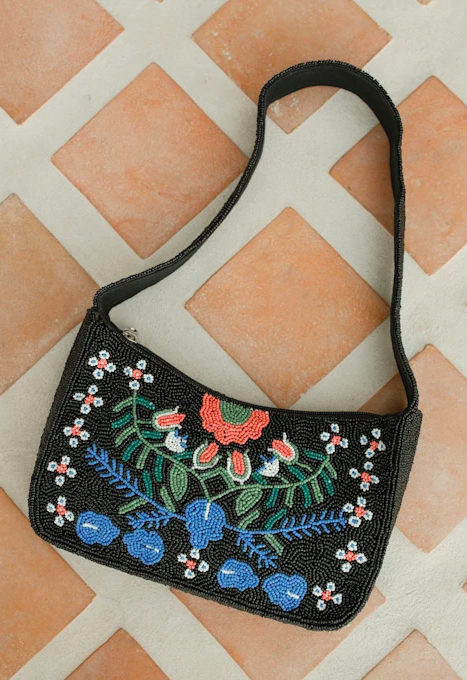 Raadha Black Multi Beaded Shoulder Bag