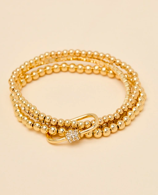Fontaine Gold Beaded Rhinestone Three-Piece Bracelet Set