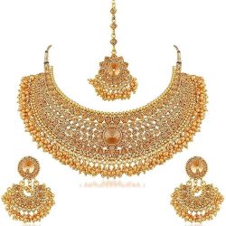 Aheli Indian Wedding Designer Faux Kundan Encrusted Choker Necklace Aheli Indian Wedding Designer Faux Kundan Encrusted Choker Necklace