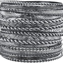 Flower Mixed Metal Aztec Multi Bangle Set